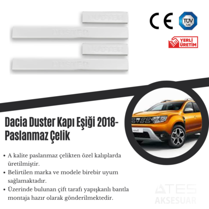 Dacia Duster 2018 Kapı Eşiği Paslanmaz Çelik